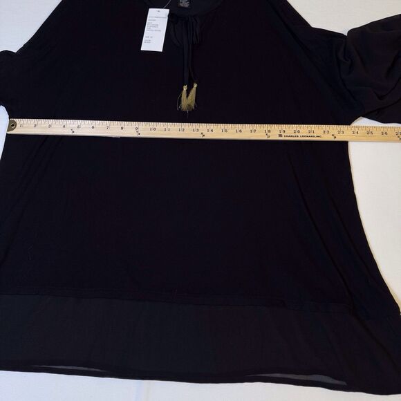 DESIGN HISTORY Black Flowy Dressy Top Size 2X Bell Ruffle Sleeve long length - Picture 4 of 14